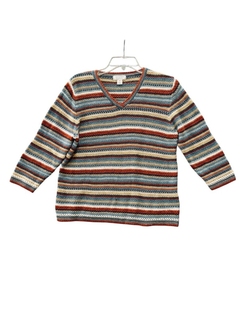 Christopher & Banks Vintage M Striped Knit Sweater Top Silk Blend Cozy Nautical - Picture 2 of 8